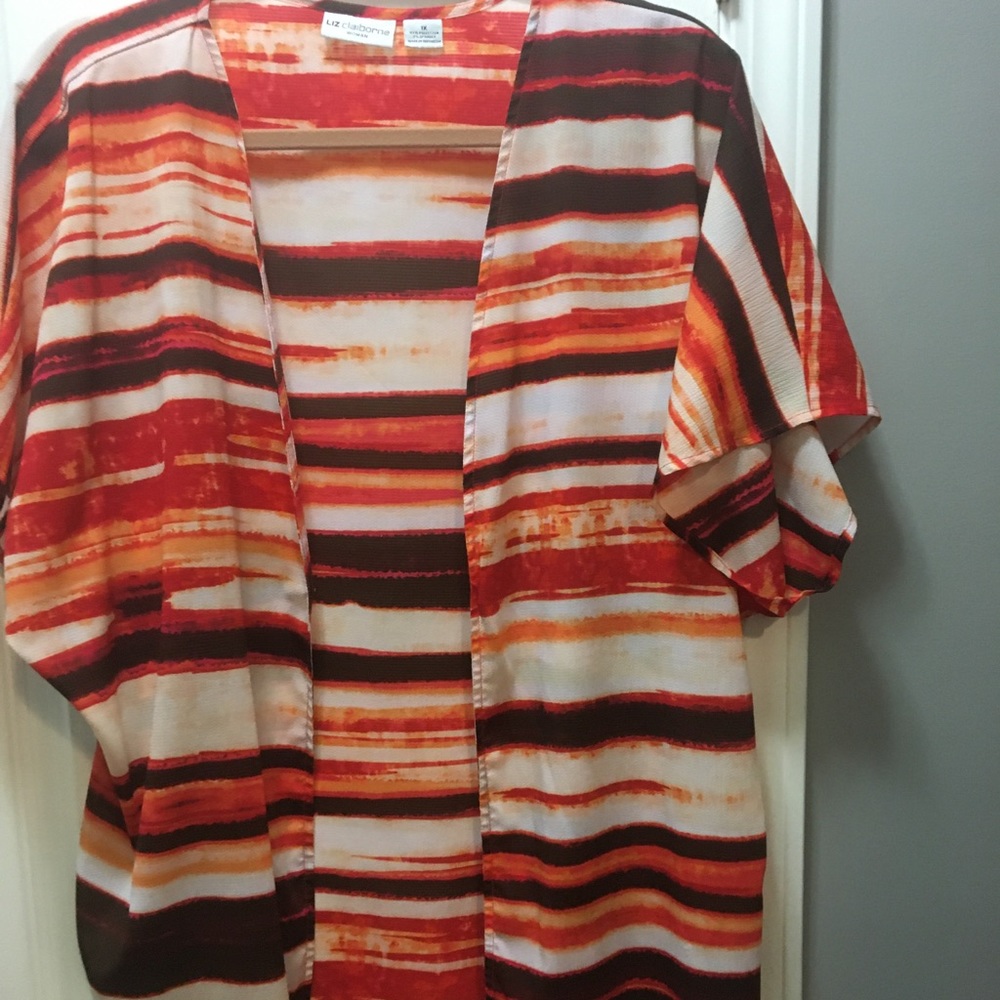 Plus size striped open front blouse
